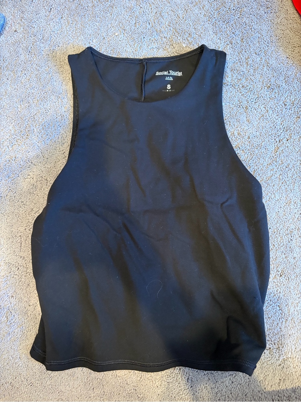 Women's Black High Neck Open Back Tank Top